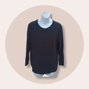 Loft Black Cardigan Sweater Lightweight Button Down Cotton Size L